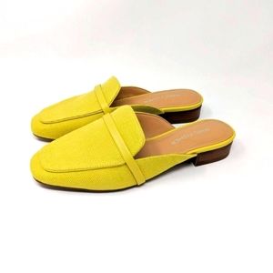 Marc Fisher Namila Tailored Slide Loafer Mules Yellow Fabric Women's Size 5.5 M